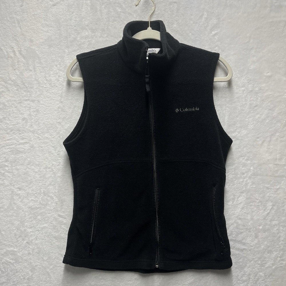 Columbia Fleece Vest Womens Small Black Basic Fall Winter Outdoors Hiking